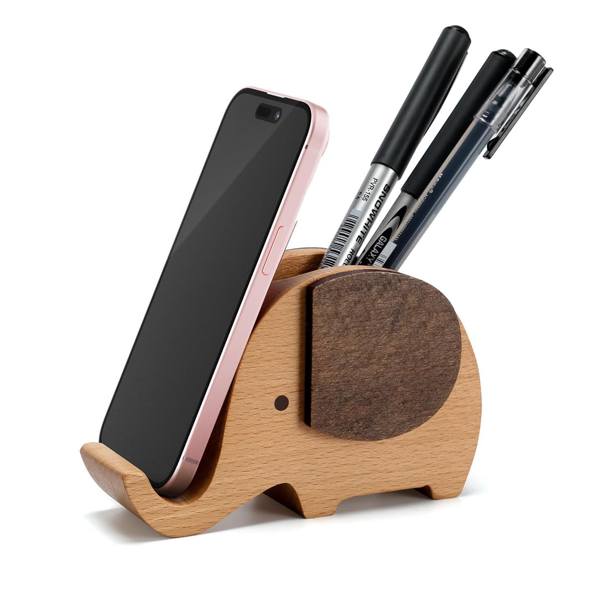 Sarini Multi-Functional Wooden Elephant Phone Stand with Pen Pencil Holder Desk Decoration Stationery Organizer Wooden Pen Holder for Study Ornaments - Image 4