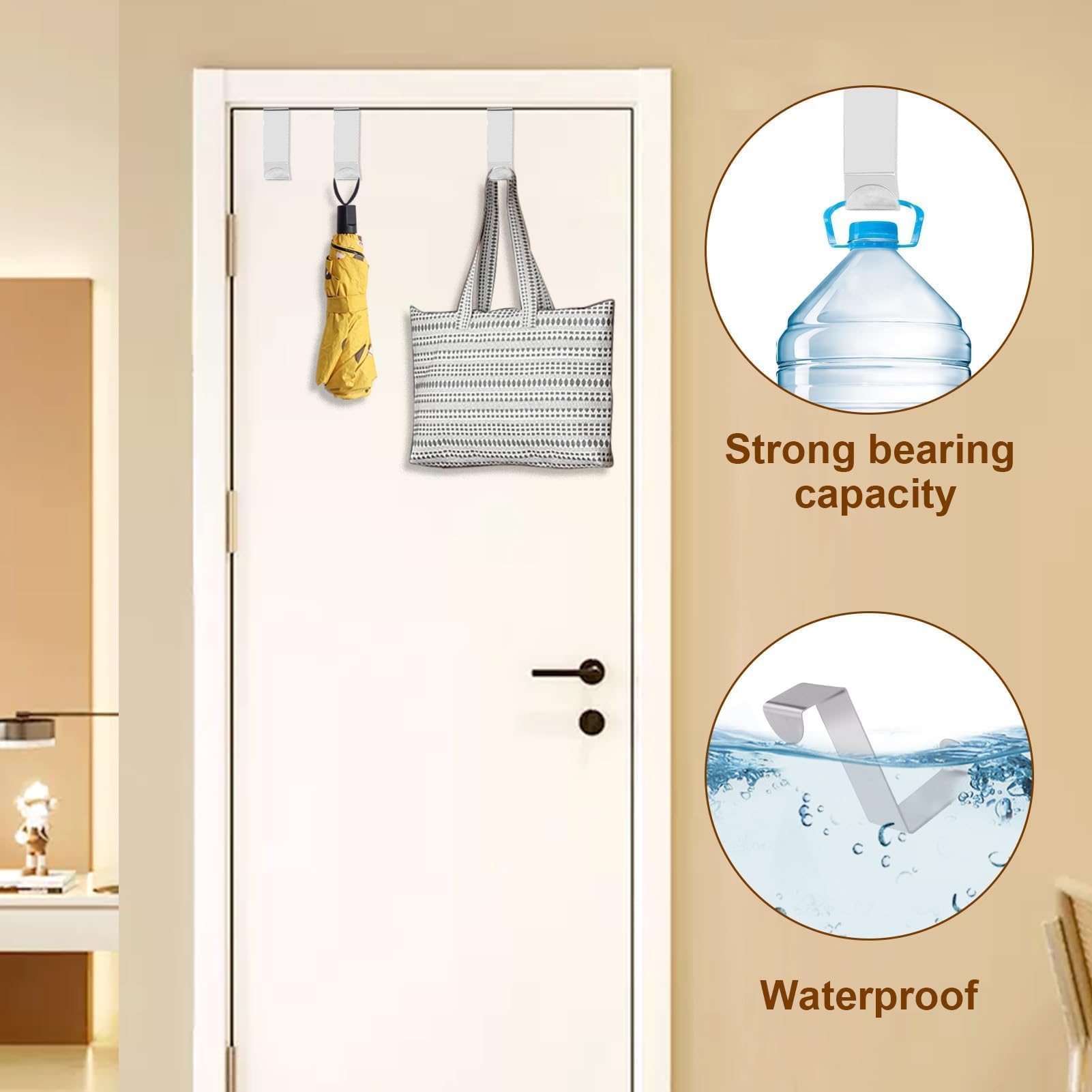 10pack Over Door Hanger 1.8 cm (0.7") and 4 cm (1.57") Dual Head Stainless Steel Z Shaped Reversible Door Hooks No Drilled Space Saving Silver Cupboard Hooks for Kitchen Wardrobe Bedroom Bathroom - Image 4