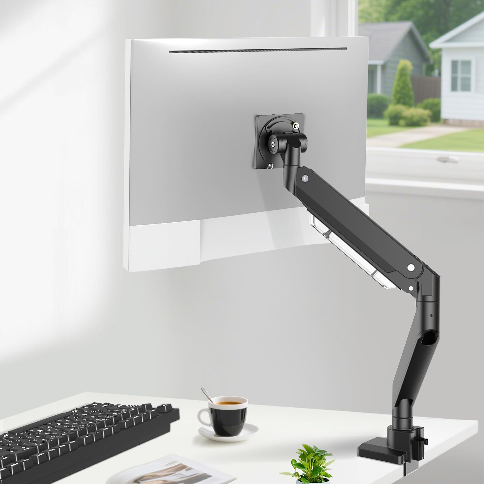 Wiltec Braccio monitor da scrivania Supporto per schermi da 17 a 57" conforme a VESA, con molla a gas