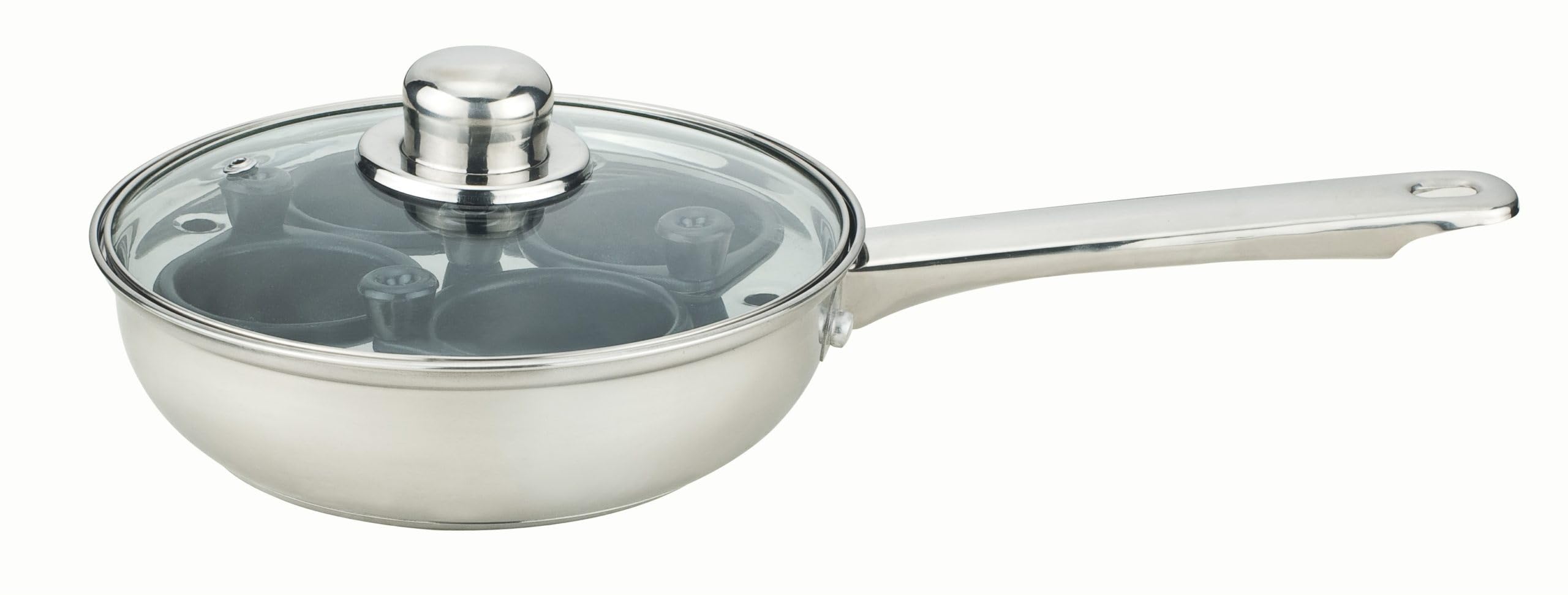 DTD QUALITY MATTERSSilver 20cm 4 Cup Egg Poaching Pan Non-Stick Aluminium with Tempered Glass Lid Easy Clean Non-Stick Coating Ergonomic Heat Resistant Handle