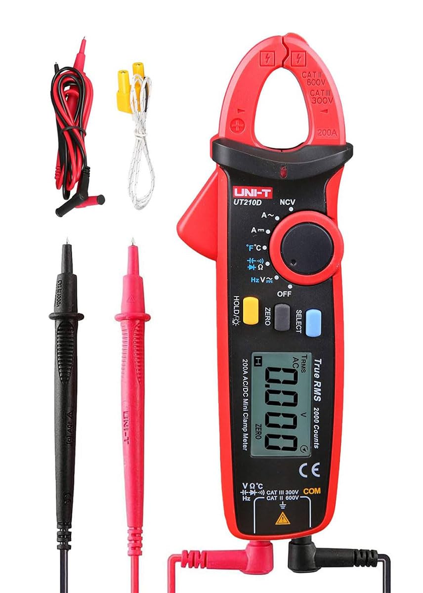 UNI-T UT210D Serie UT210 Mini-Klemme, 200 A AC/DC, 600 V AC/DC, 60 kHz, -40 °C - 1000 °C/-40 °F-1832 ° F