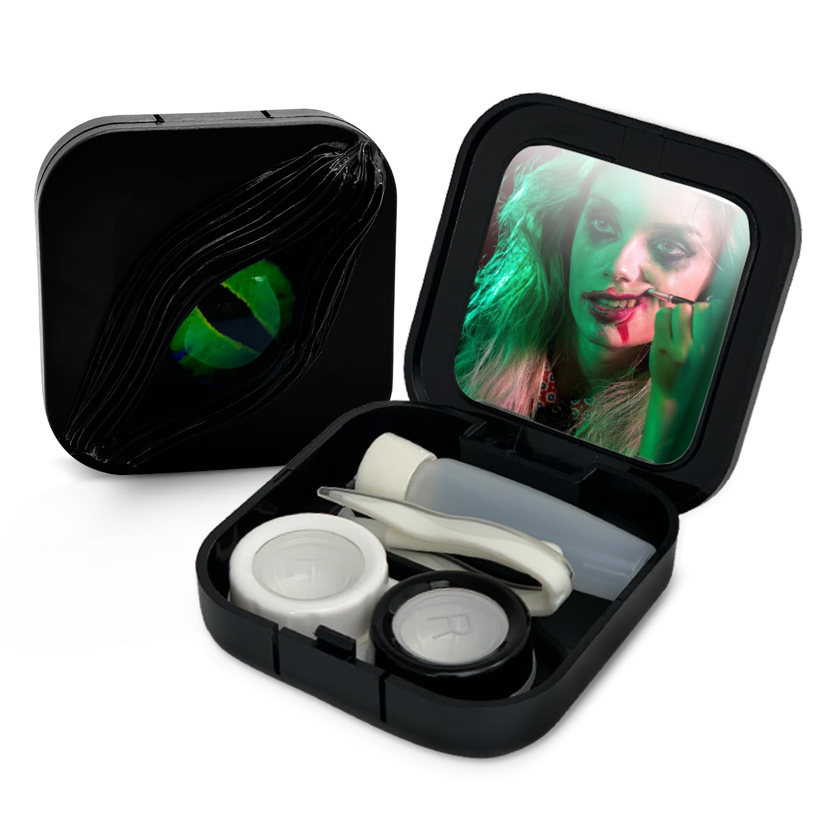 UpaClaire Contact Lens Case Fancy Halloween Gifts Eyes Personality Box Mirror Unique Storage Travel Portable Holder Boxes Green