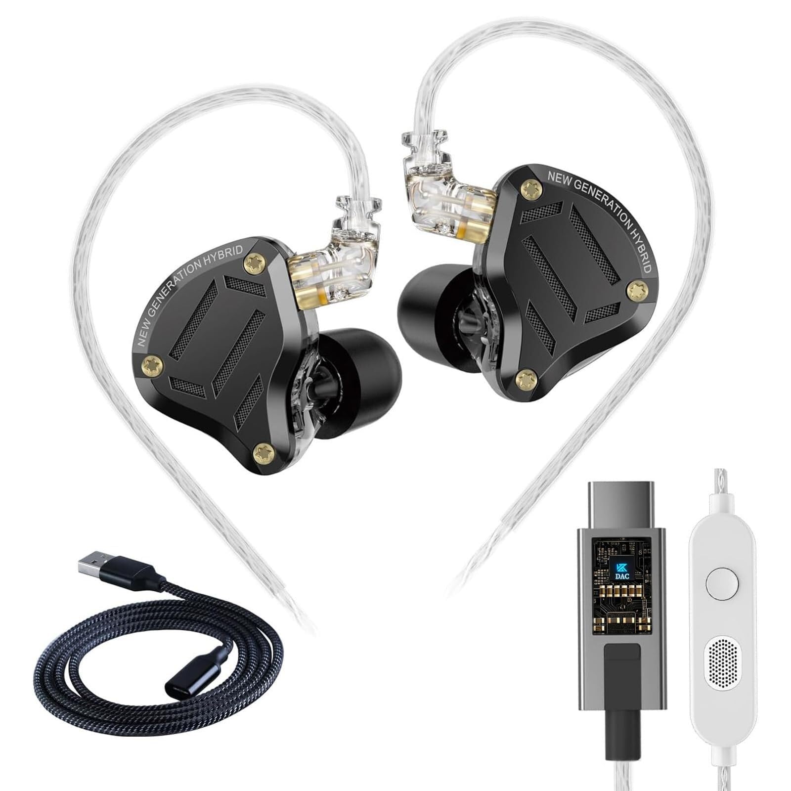 ZS10 Pro 2 USB C Cuffie con microfono lEM per gaming in-ear monitor ibridi 4BA+1DD, bassi profondi Comfort -Fit Auricolari cablati ad alta definizione DSP con 4 modalità EQ