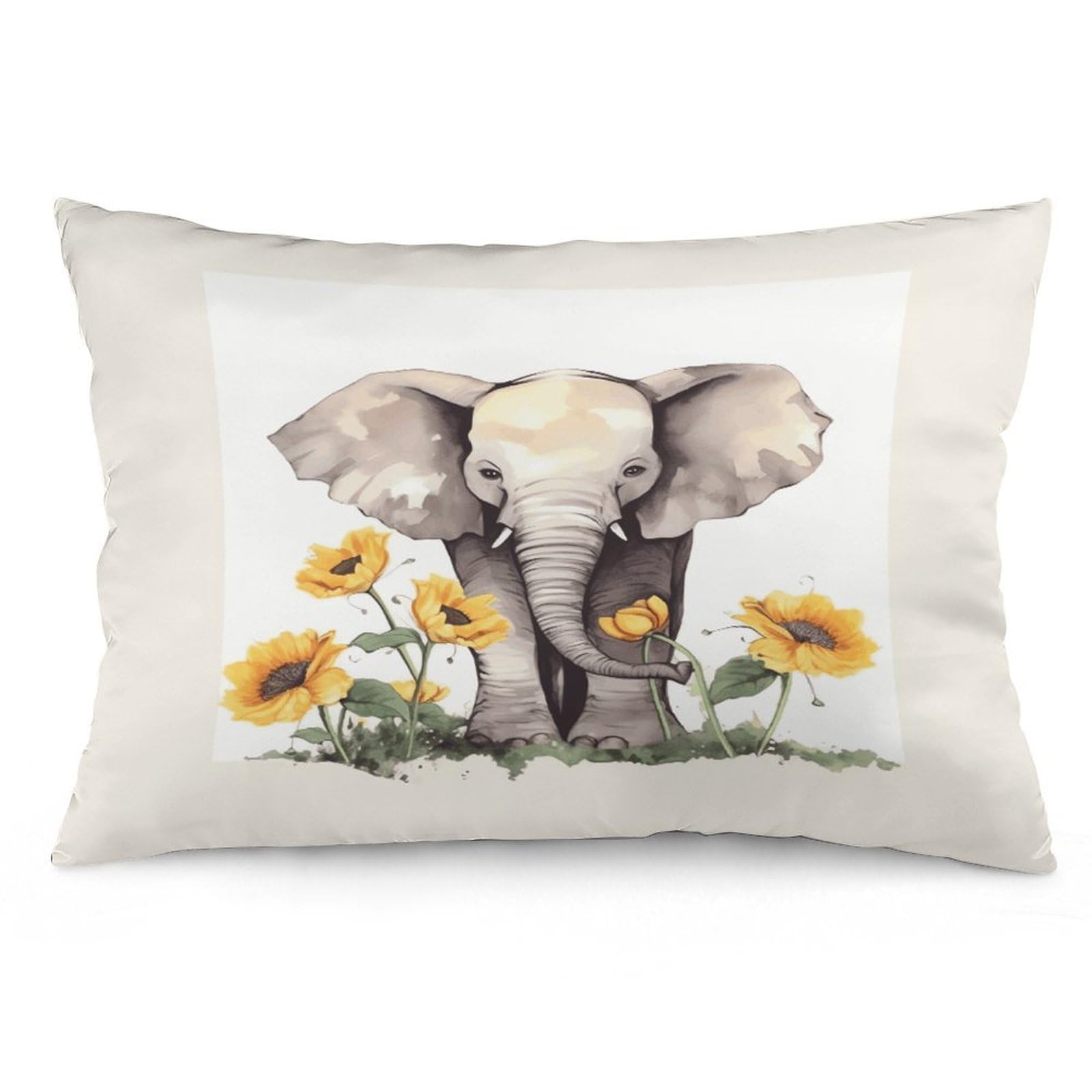 Elephant and Sunflower Throw Pillow Cover Soft Lumbar Pillow Covers with Zipper Breathable Rectangular Cushion Case Polyester Pillow Case Decorative Body Pillow Cover for Couch Bed