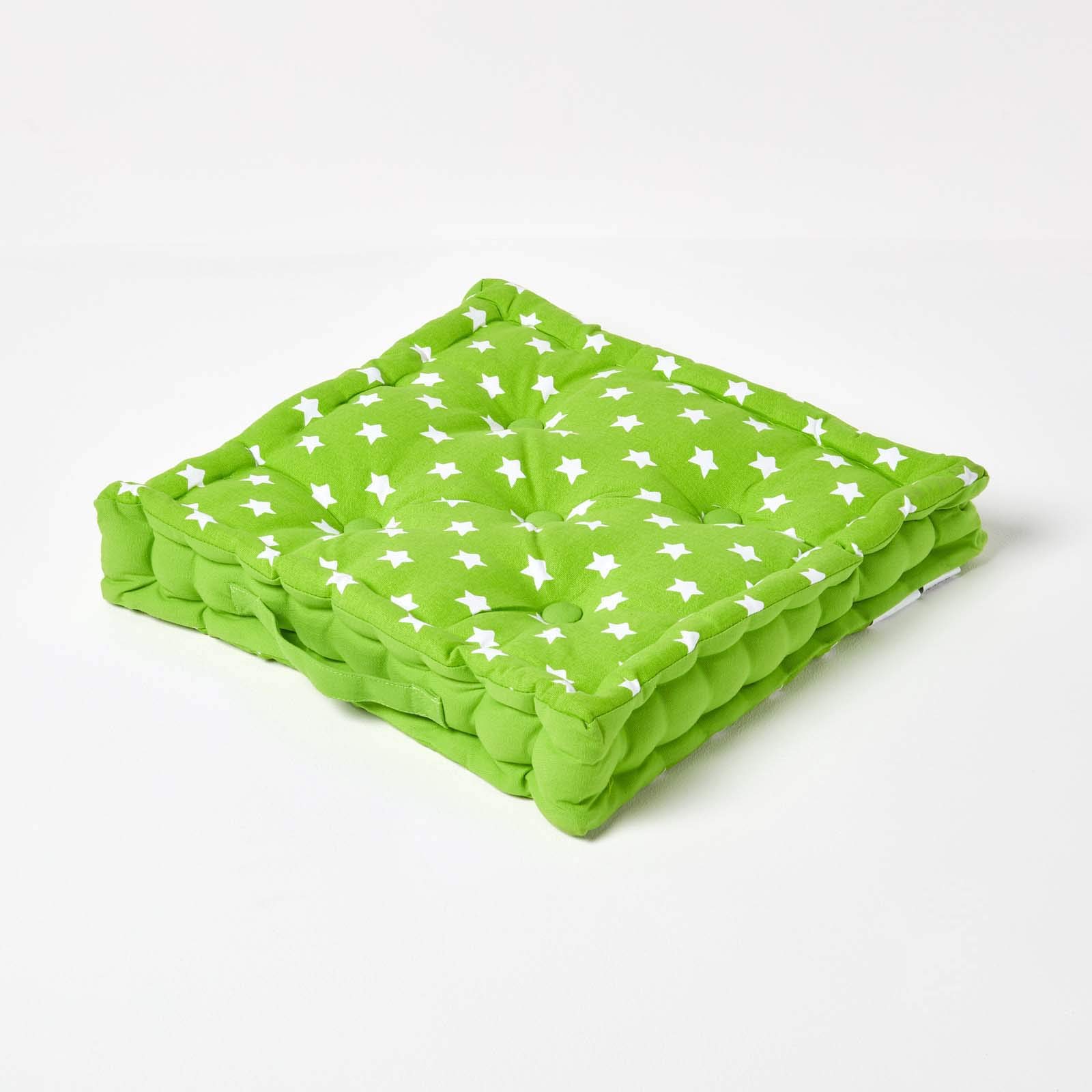 Homescapes Green Cotton Stars Floor Cushion In | Size: 50Cm X 50Cm