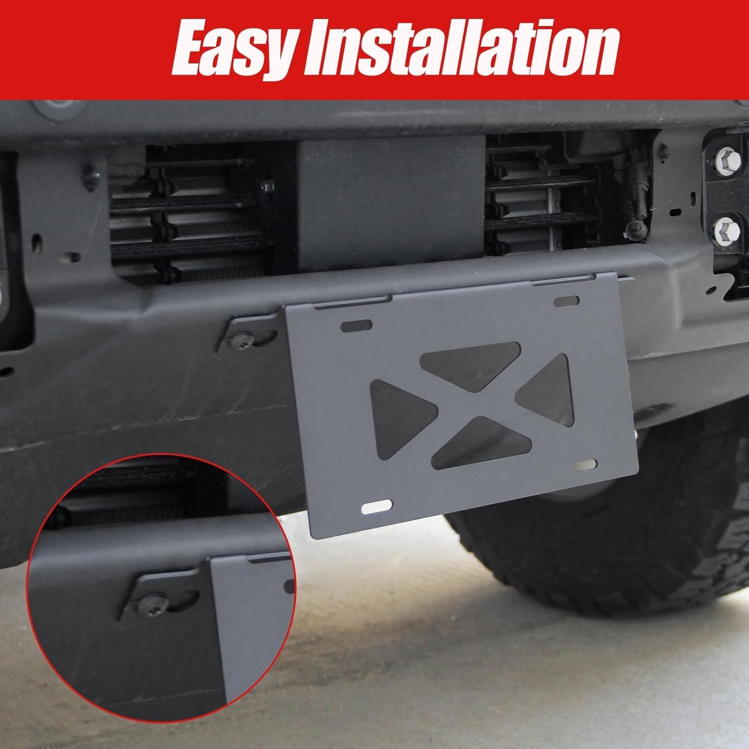 Front License Plate Bracket for 2021-2026 Ford Bronco with Heavy-Duty Modular Bumper, Steel Tag Frame Holder No Drill Mount Exterior Accessories