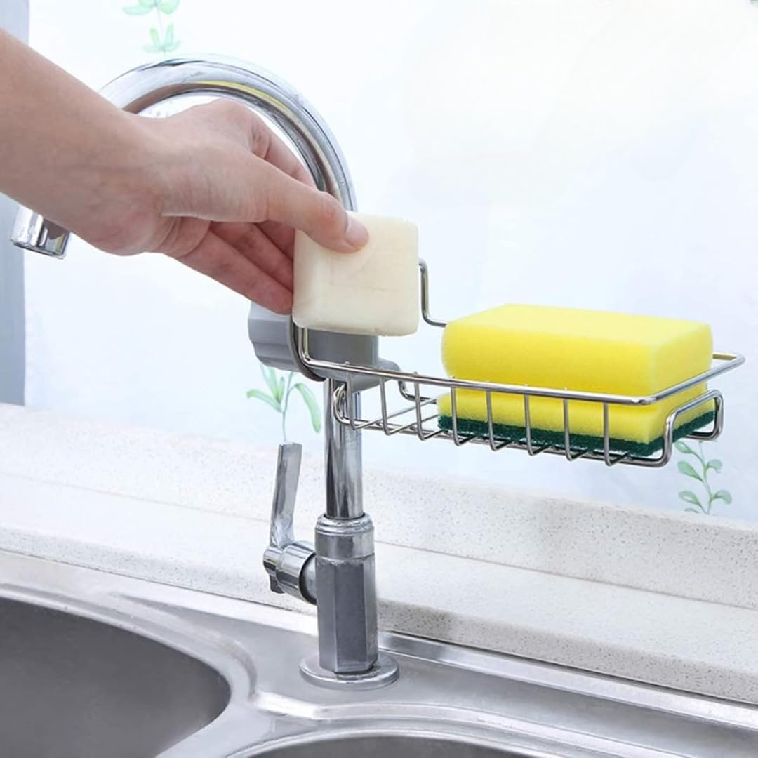 Storn Faucet Rack | 2-in-1 Sink Organizer for Kitchen & Bathroom | Adjustable Faucet Storage Rack for Sponge, Soap & Cleaning Accessories 4
