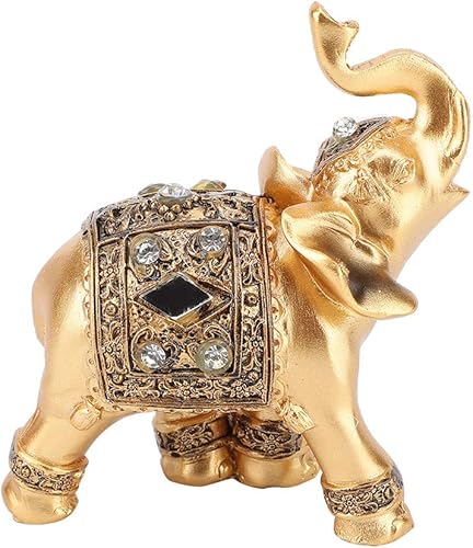 Miniatura 8 de WESE Estatua de elefante, adorno de elefante de resina dorada, tamaño pequeño, símbolo de estatua coleccionable, figura de elefante de buena suerte,