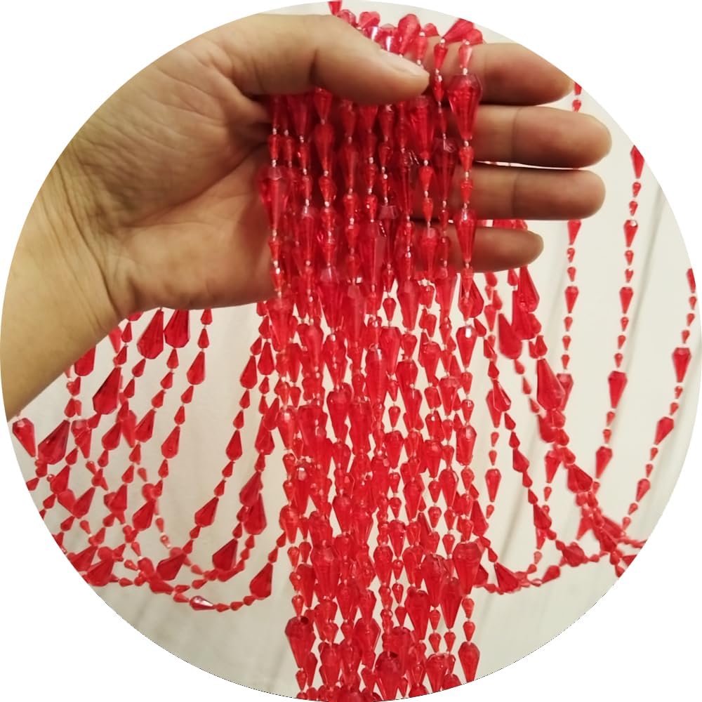 ave split Beaded Curtain Doorways Acrylic Hanging Door Beads String Curtains Tassel Room Divider Screen Decor for Doorway Window Living Room Wedding (042red, 39 inch x 78.7 inch), ES042