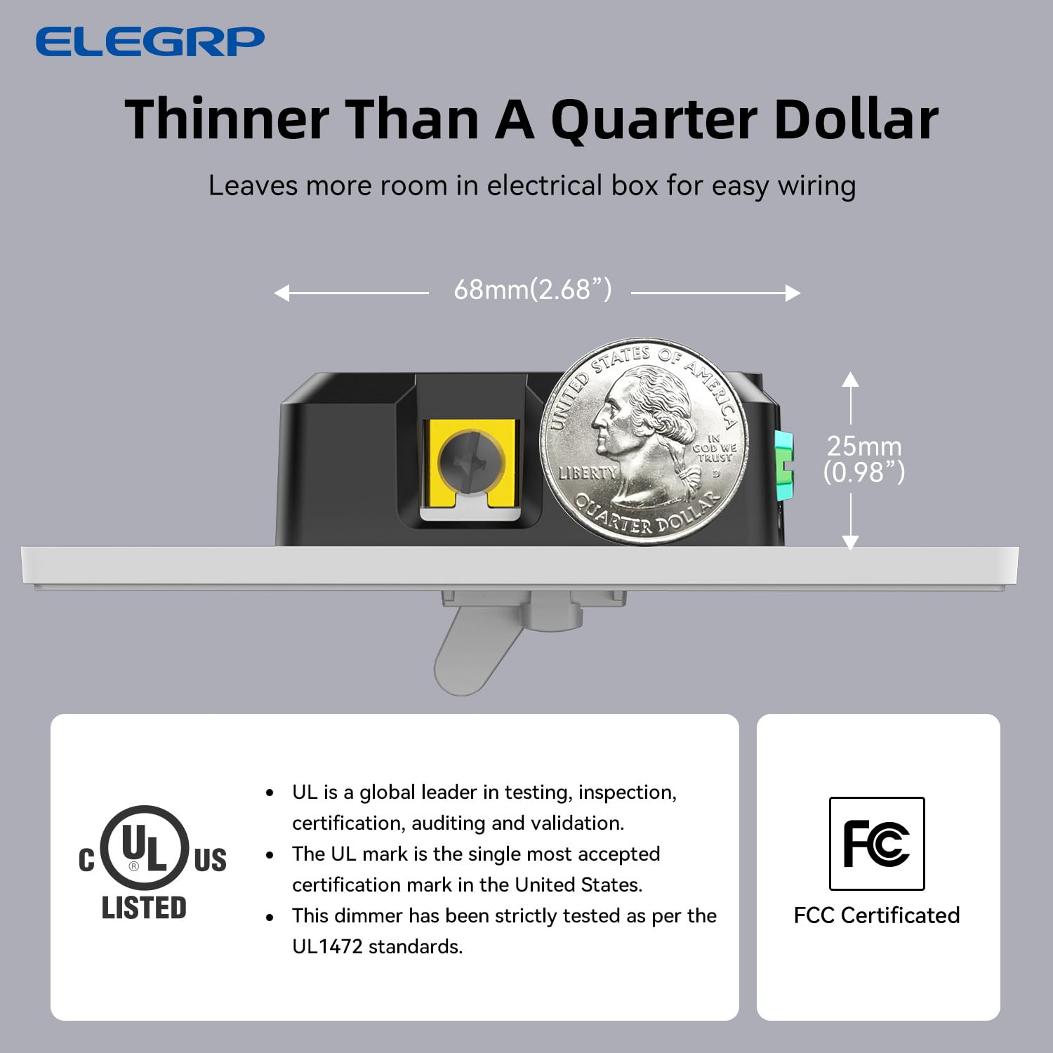 ELEGRP Dimmer digitale per LED dimmerabile, interruttore della luce dimmerabile monopolare o LED a levetta a 3 vie, piastra da parete senza viti inclusa, certificazione UL, confezione da 6, bianco