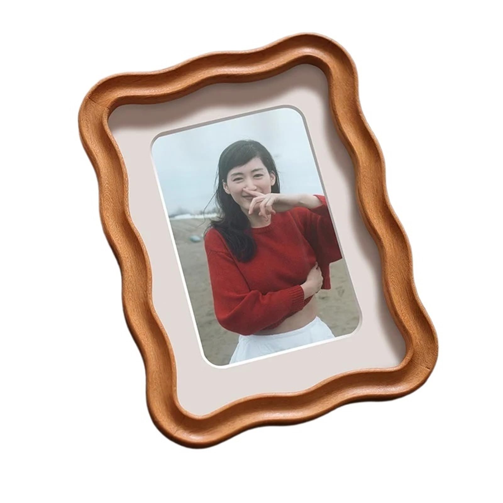 Solid Wood 10in A4 Frame Photos Wave Picture Walnut Teak Wedding Tabletop Display Home Decor For Photo And Picture(Teak,10inch 20.3x25.4cm)