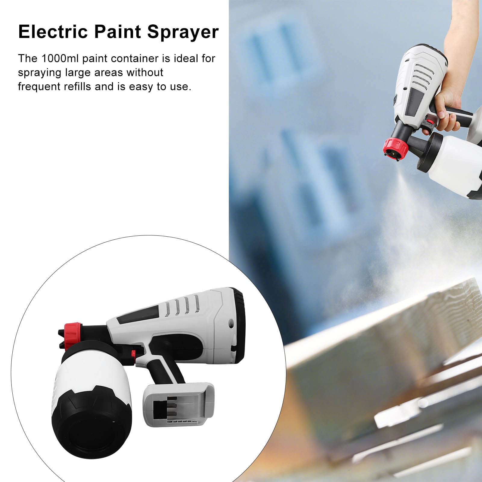 ViaGasaFamido Pistolet de Peinture sans Fil, Godet de 1000 ML, 800 W,