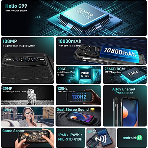 DOOGEE S100 (2023), Helio G99 20GB + 256GB, 10800mAh Akku, 4G Smartphone ohne Vertrag, 108MP Kamera...