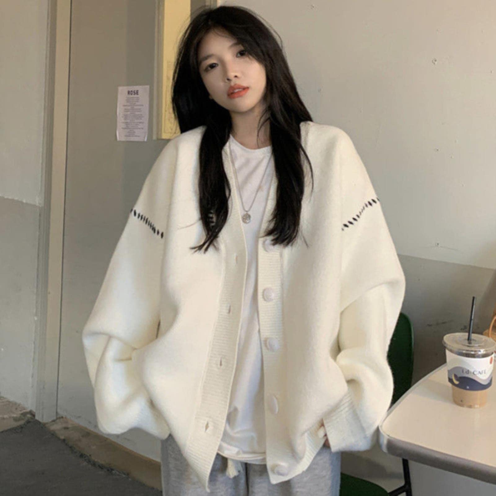 MSHAJ 2022 Spring and Autumn gentle soft sweater coat retro lazy style v  neck coat cardigan women casual harajuku outwear : Amazon.co.uk: Fashion