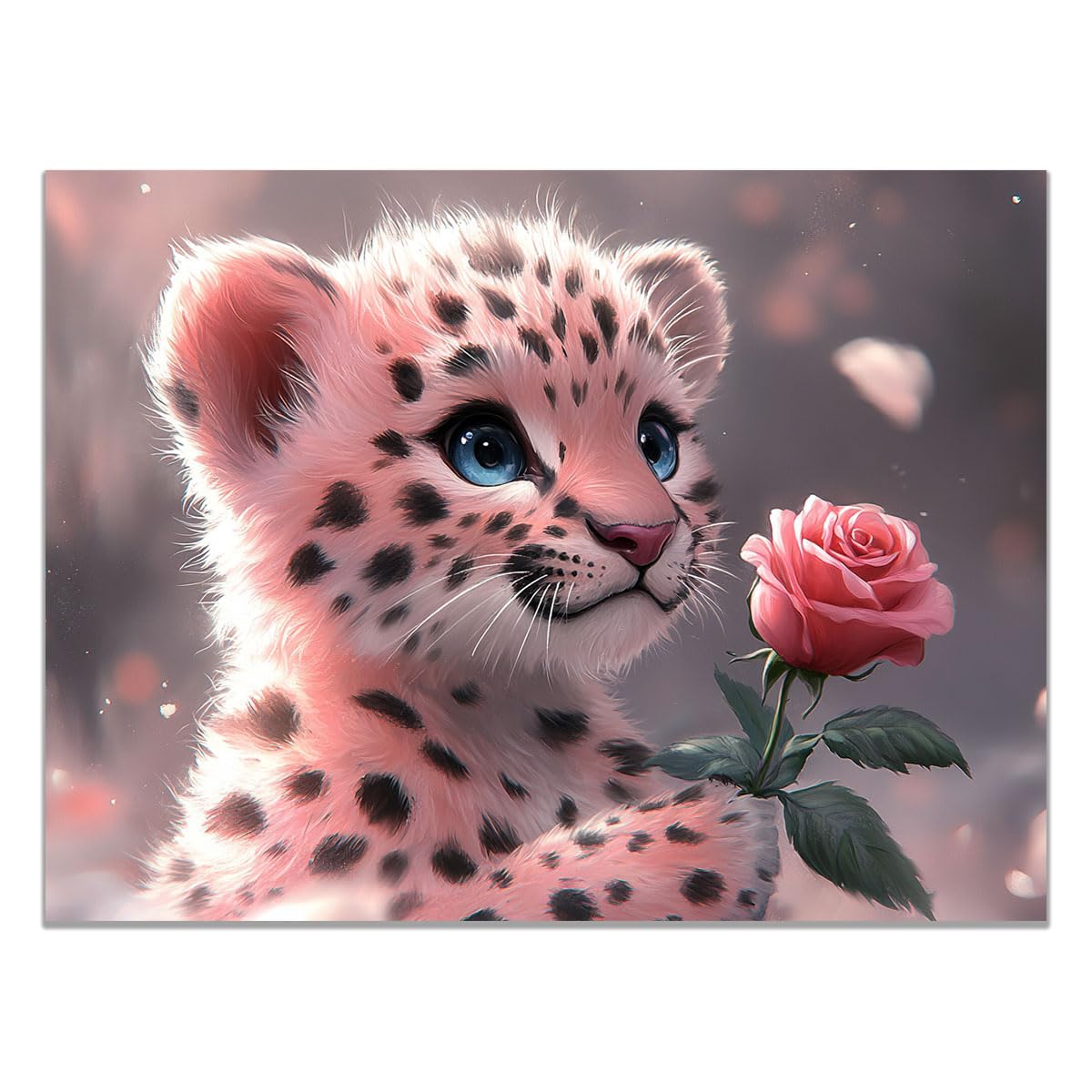 TZKRWRH Leopard Canvas Print Animals Preppy Poster Pink Leopard And Rose Cheetah Modern Maximalist Boho Wall Art Panther Painting Vintage Canvas Office(Pink 26)-80x120cm Unframed