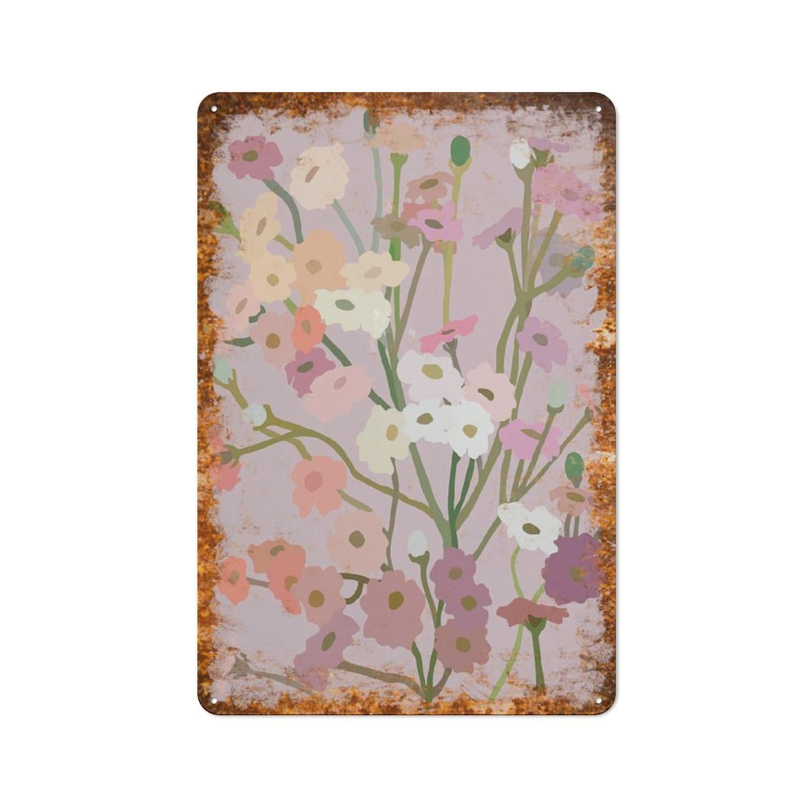 peiyeety Metal Tin Sign Retro Distressed Vintage Rustic Metal Wildflower Bouquet Watercolor Print Wall Art Decor for Home Kitchen Bedroom Bathroom Farmhouse Living Room Office Apartment 6x8 INCH