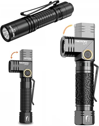 NICRON L74mini Flashlight, 90 Degree 400 Lumens Flashlight with L71 1800 Lumens with C3