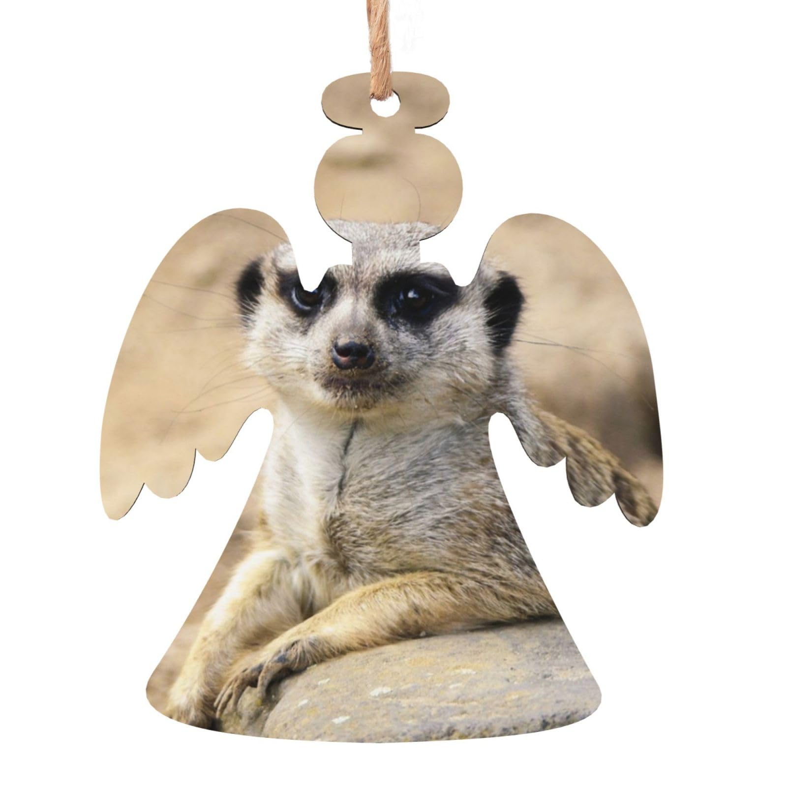 Meerkat Animal Print Wooden Christmas Ornaments Christmas Tree Ornaments Decorations Wood Slice Ornaments with Ropes for Christmas Holiday Decorations