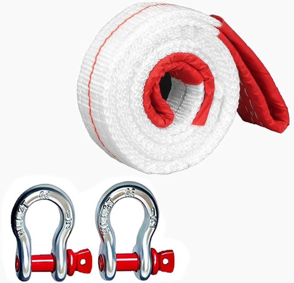 Tow Strap 3' X 35ft Car Tow Straps Heavy Duty with 55110 Lbs Break Strength and Reinforced Loops Emergency Rope Off Road Recovery Equipment Towing Straps(10 tons 4 Meters)
