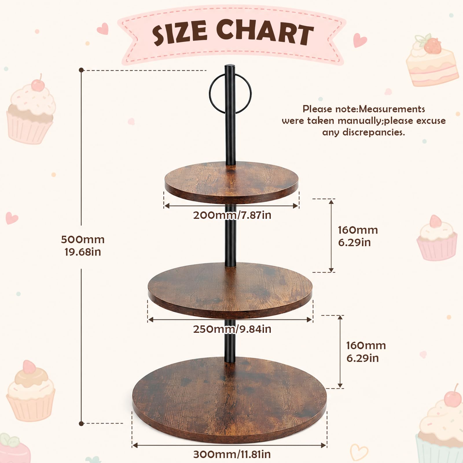 KOUHA Soporte de Madera para Cupcakes de 3 Niveles Soporte Redondo Grande para Cupcakes de Ø 30/25/20 cm Soporte de Madera para Postres Pasteles Queso Dulces Galletas y Frutos Secos