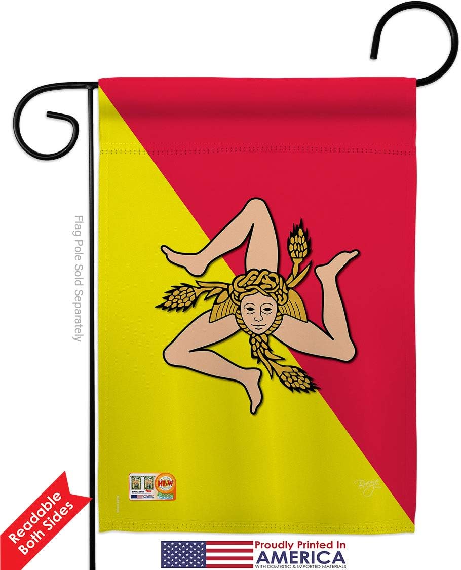 Sicily Garden Flag Set Wall Holder Regional Nationality Nation International World Country Particular Area Small Decorative Gift Yard House Banner Double-Sided Made In USA 13 X 18.5