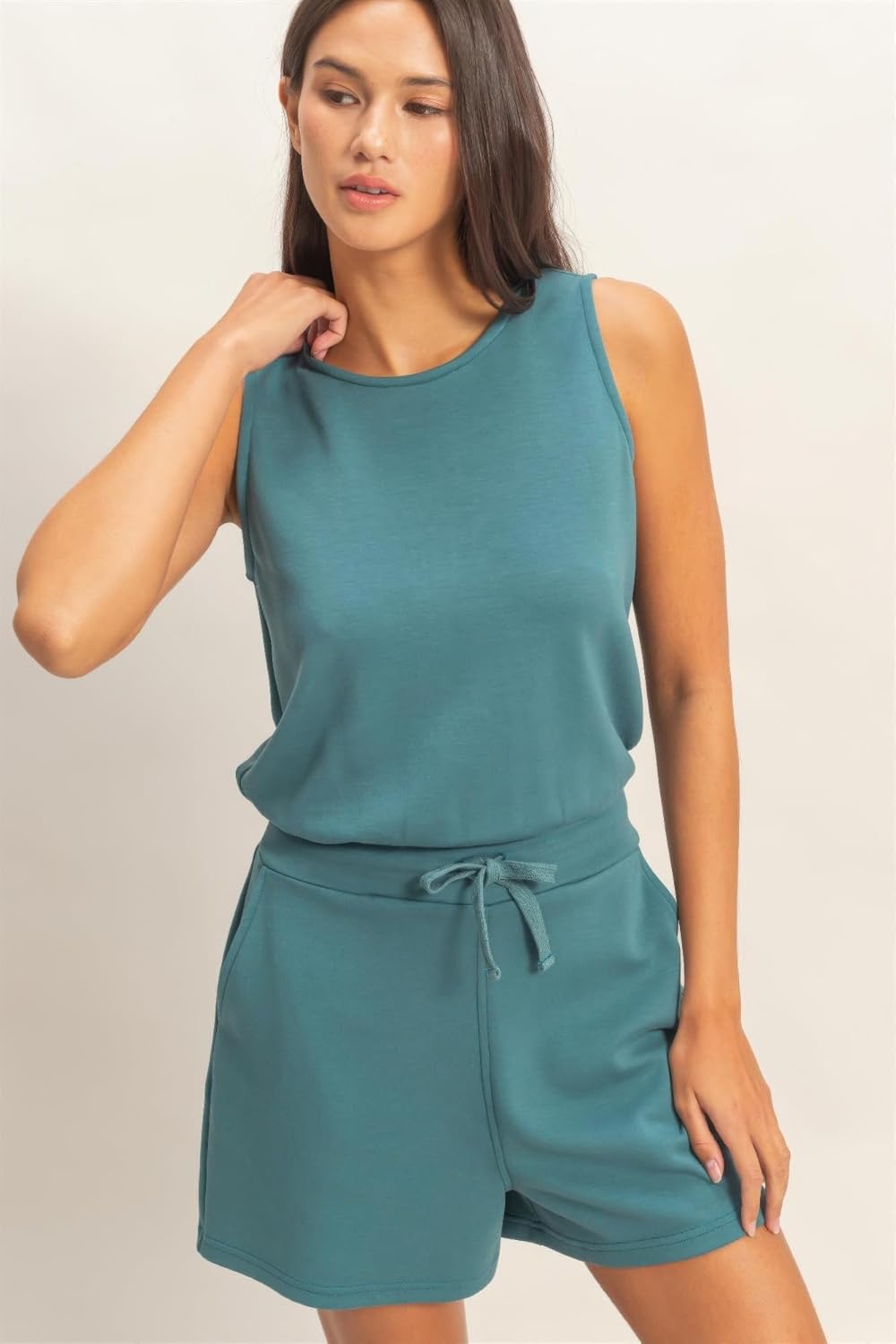 Drawstring Waist Sleeveless Romper