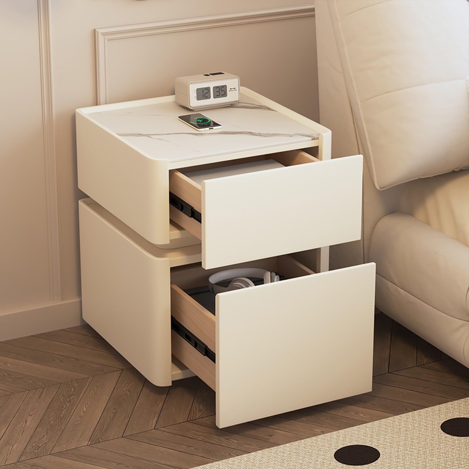 Table de chevet moderne en bois massif pour ranger et charger sans câbles