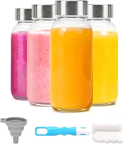 Miniatura 12 de Botellas de vidrio transparente con tapas de 18 onzas, botellas de agua de vidrio reutilizables con tapa de acero inoxidable para jugos