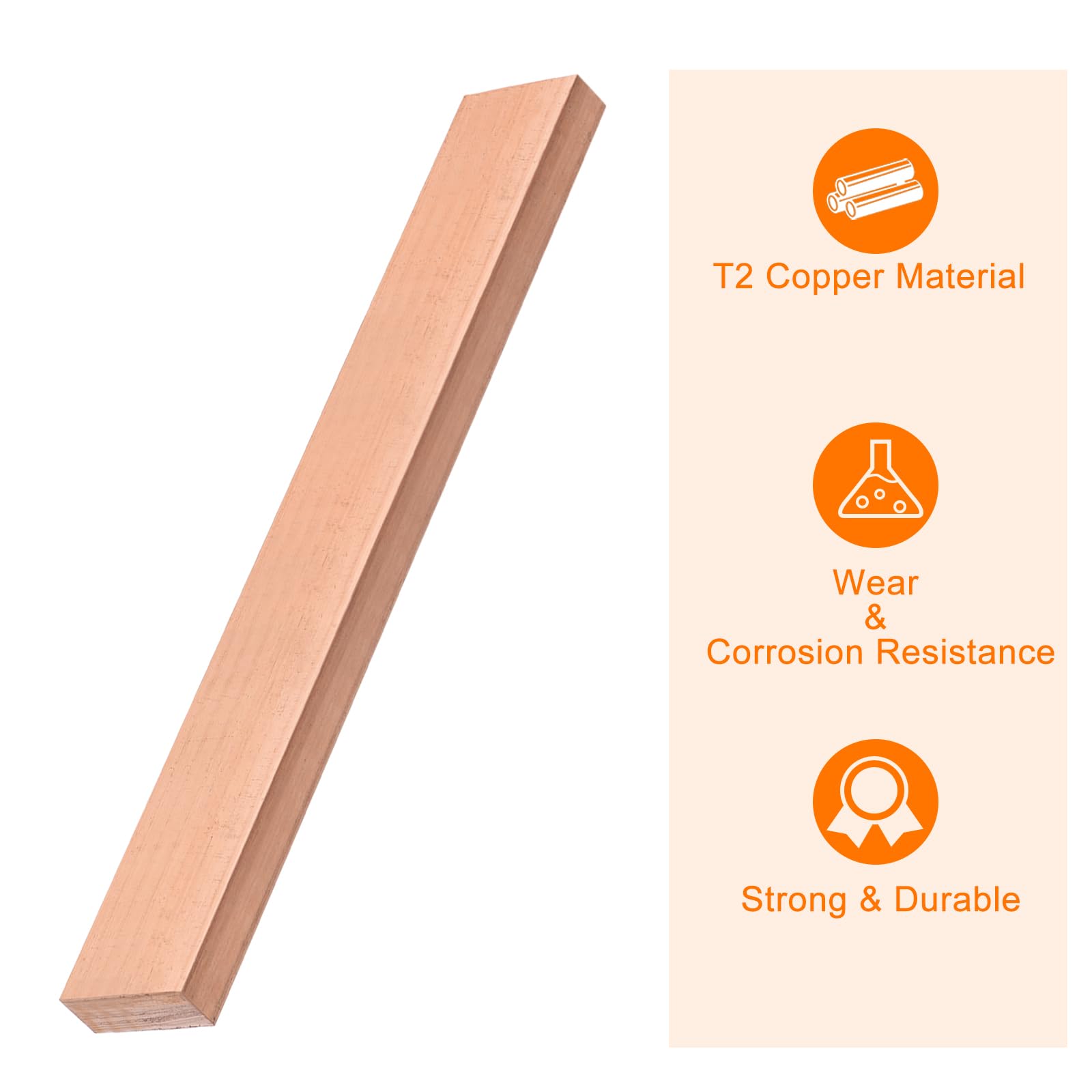 sourcing map Kupfer-Flachstange, 0,95 cm Dicke x 4,5 cm Breite x 25,4 cm Länge, Kupfer-Sammelschiene, Plattenmühle für elektrische Geräte (10 mm x 30 mm x 250 mm)
