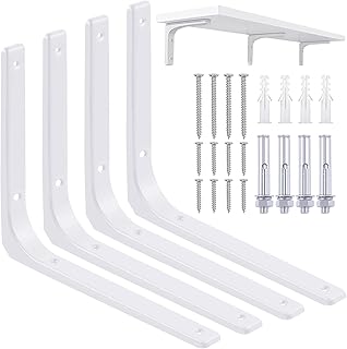 4Pcs 12” White Wall Shelf Bracket with Screws and Wall Anchors