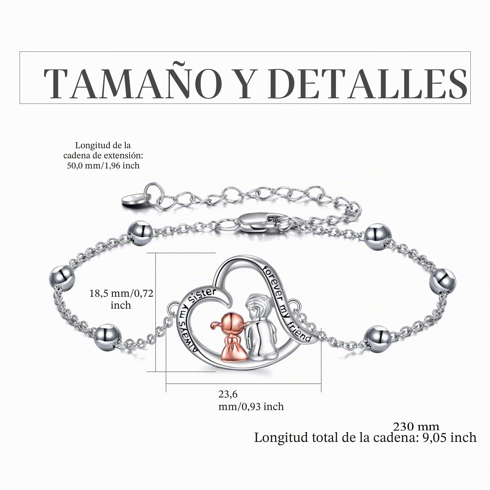 YFN Pulsera de plata de ley para hermano y hermana, regalo de joyería para niña, 5 inches, Plata de ley, No es una piedra preciosa