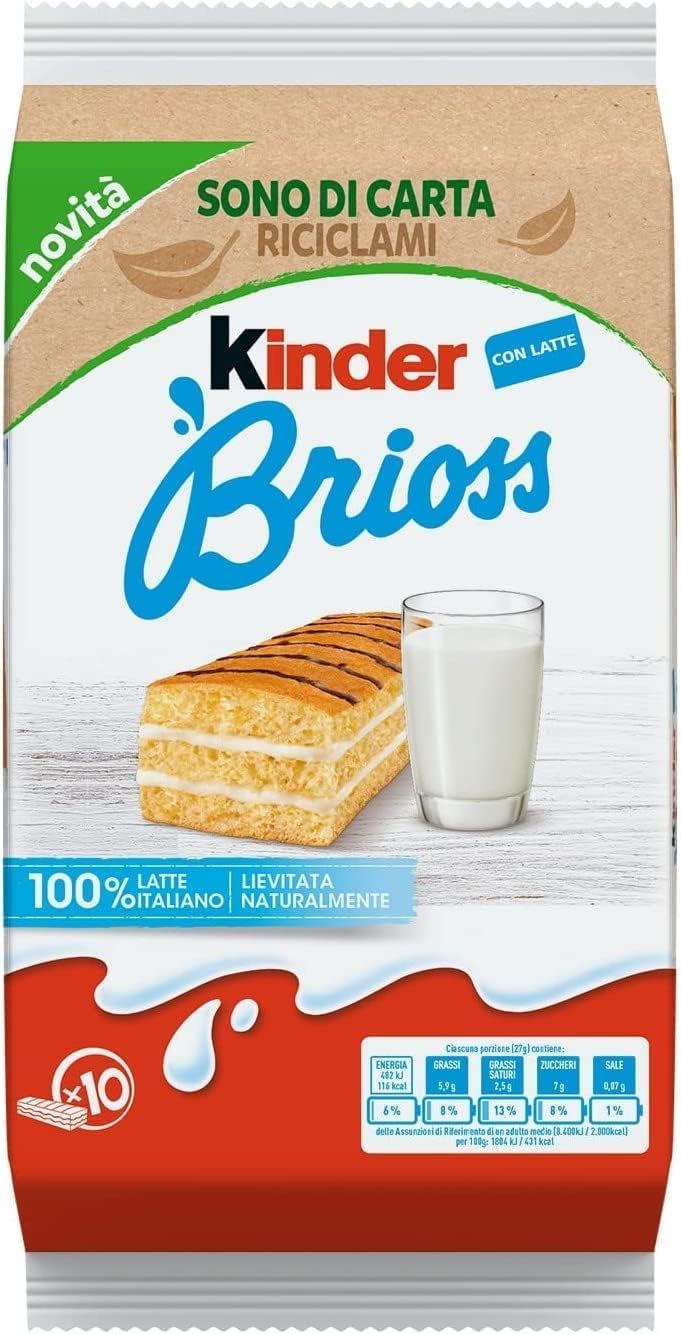 Italian Gourmet Lot 12x Kinder Brioss au Lait – Gâteaux moelleux individuels pour petit-déjeuner & goûter, snack enfants, format familial 12 x 270 g, pâtisserie Italian + Italian Gourmet Polpa