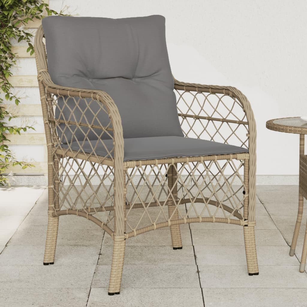 Chaise de jardin haut de gamme en résine tressée beige avec grands coussins
