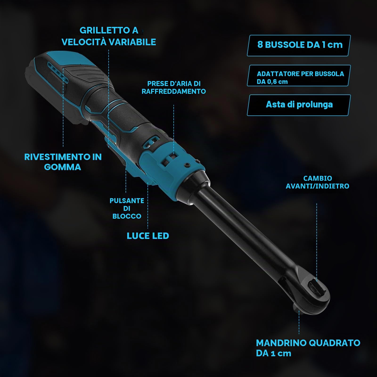 Chiave a cricchetto senza fili per batteria Makita da 18 V, 3/8", estesa da 16 cm, chiave a cricchetto con luce LED, 600 giri/min, 80 N.m