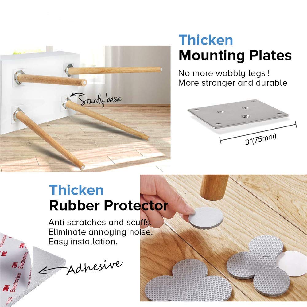 Gambe Mobili In Legno, 4 Set Di Mobili In Legno Massello Conico Sostituzione Pedana Piastra Di Montaggio E Vite Divano TV Mobile Letto Tavolo Da Pranzo (40cm,Cono verticale)