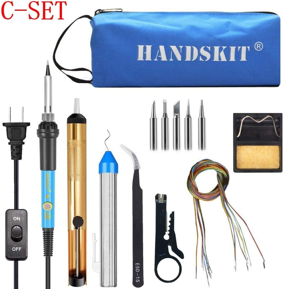 Soldering 220V 110V 60W Adjustable Temperature Electric Soldering Iron Kit Tip With Multimeter Desoldeirng Pump Stand Welding Tool Tweezer - (Power: 220V EU Plug, Color: D)