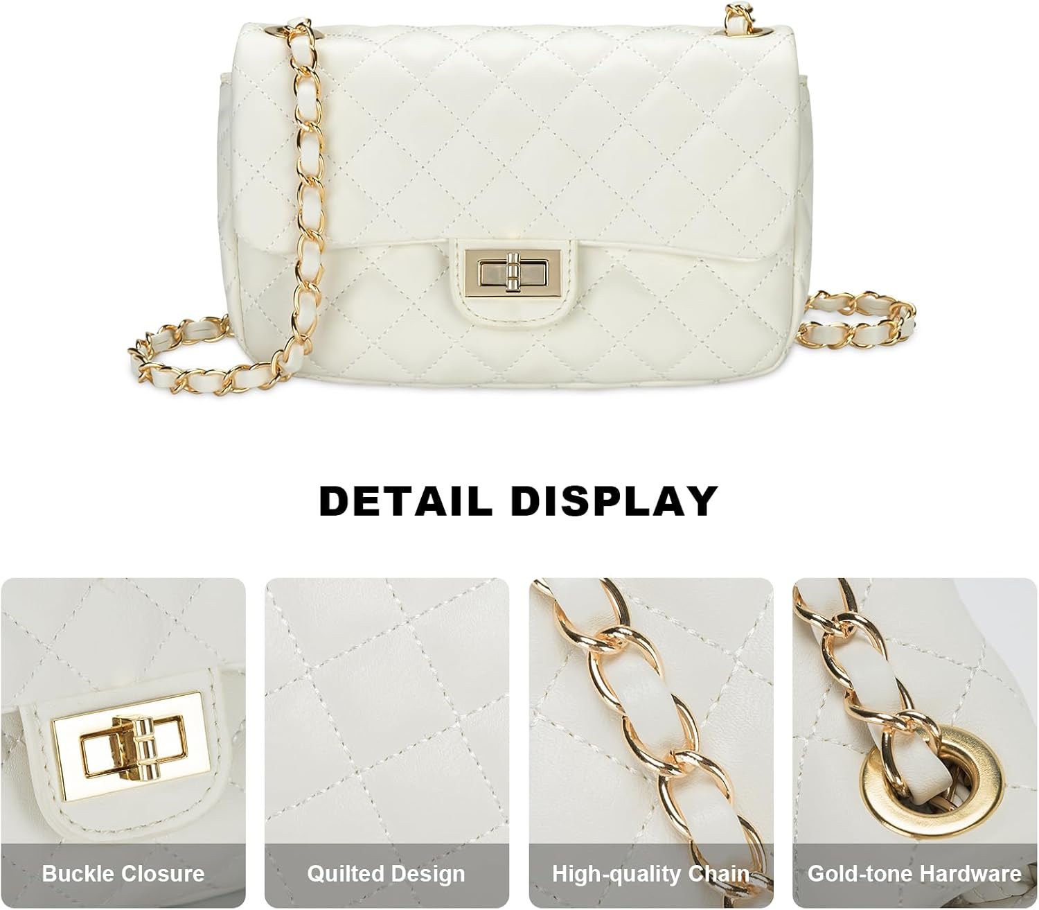 Quilted Crossbody Bags for Women, Small Soft Shoulder Handbags, Ladies Mini Vegan Leather Clutch Purses | Quilted, Small, Soft, Ladies, Mini, Vegan Leather - Image 4