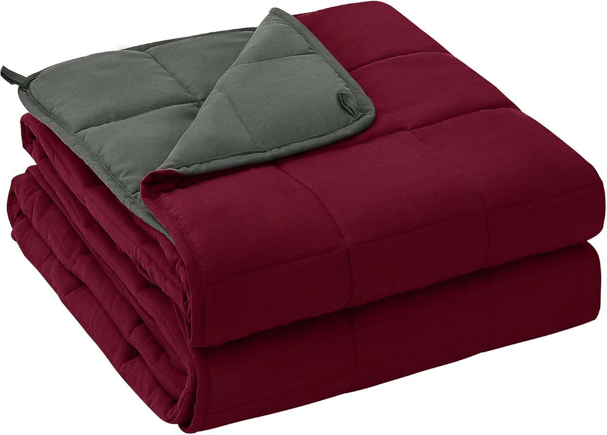 Manta pesada para adultos (20 lbs, 60” x 80”, rojo gris) Manta pesada refrescante para dormir perfecta para 190-210 lbs, manta transpirable tamaño Queen con cuentas de vidrio de primera calidad, lavable a máquina