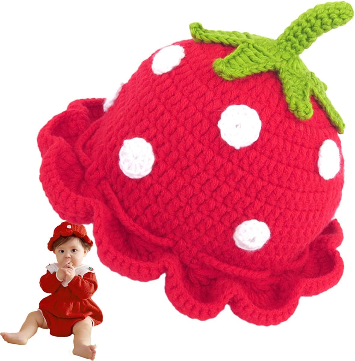 Loizziuy Strawberry Hat Knitted Beanies Cap Cute Knitting Bucket Hats Knit Fishing Hat Handmade Crochet for Girls Toddler