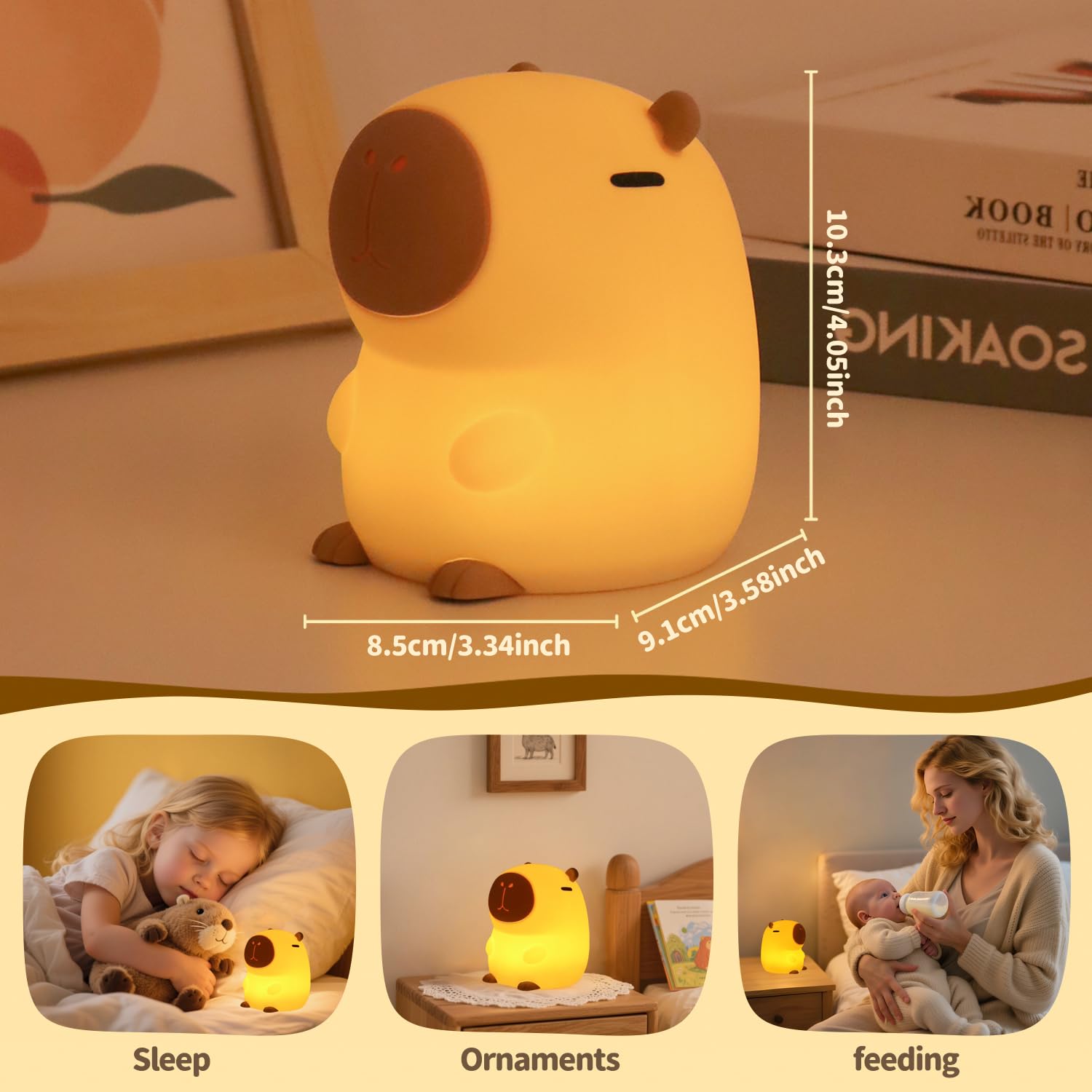 Capybara Nachtlicht, süßes Squishy Silikon Nachtlicht für Kinder, langlebig wiederaufladbar, Tippen zum Einstellen der Helligkeit, sichere Capybara-Geschenke für Schlafzimmer, Kinderzimmer