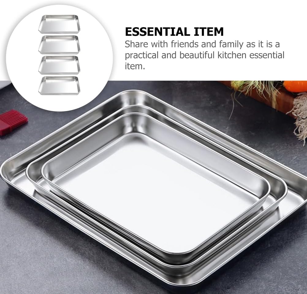 MAGICLULU 4pcs Stainless Steel Food Trays Multi-function Roasting Plates for Home Kitchen Barbecue Banquet Easy to Clean Elegant Design for Serving Fruits Meals