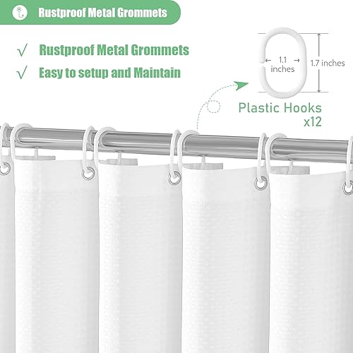 Miniatura 4 de Dynamene Cortina de ducha de tela azul  Cortinas de ducha resistentes con tejido de gofre degradado para baño, repelente al agua, juego de cortina