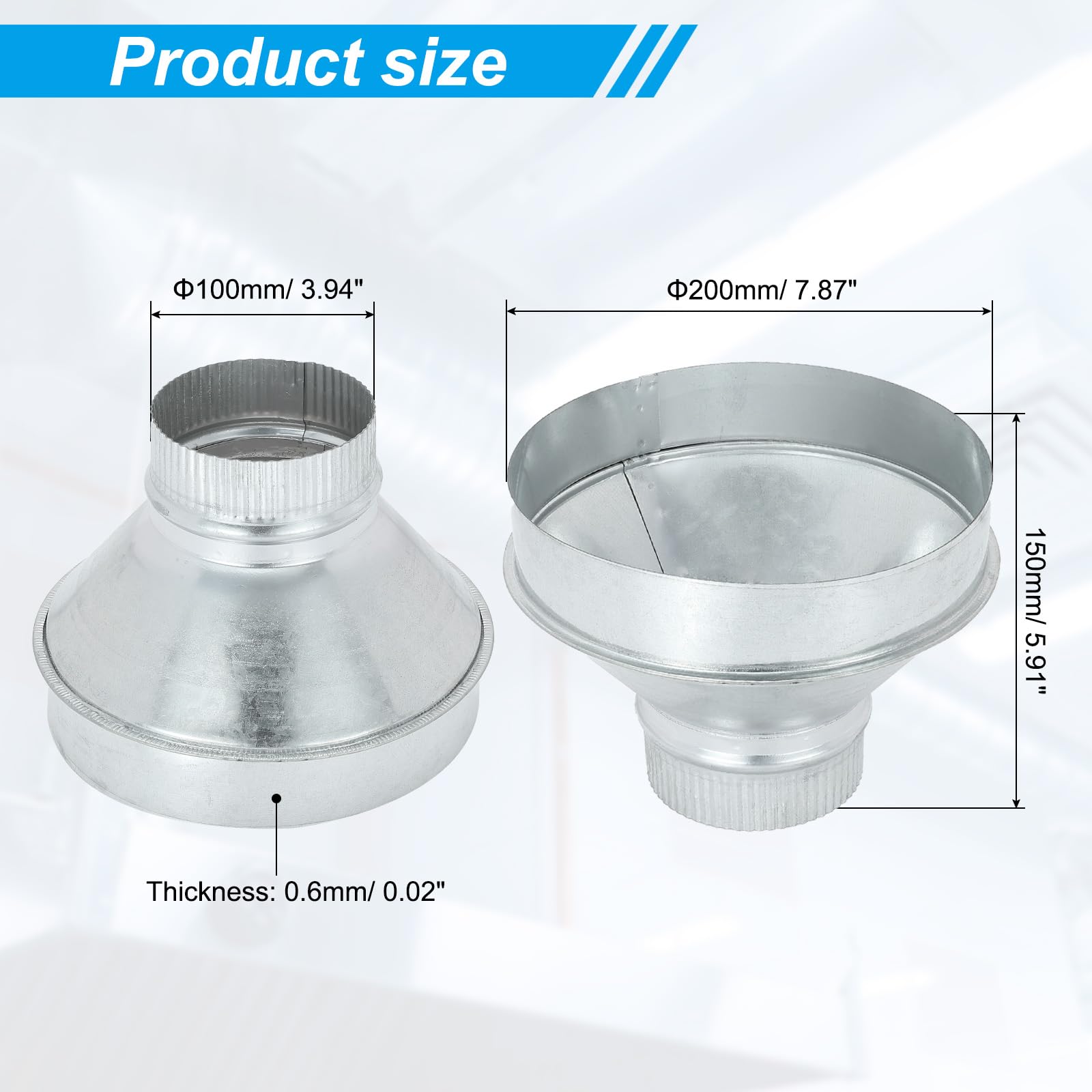 PATIKIL 8 Inch to 4 Inch Duct Reducer, Galvanized Steel Round Air Duct Reducer Crimped Pipe Increaser Adapter Connector Fitting Coupling for HVAC, Ventilation Systems - Image 2