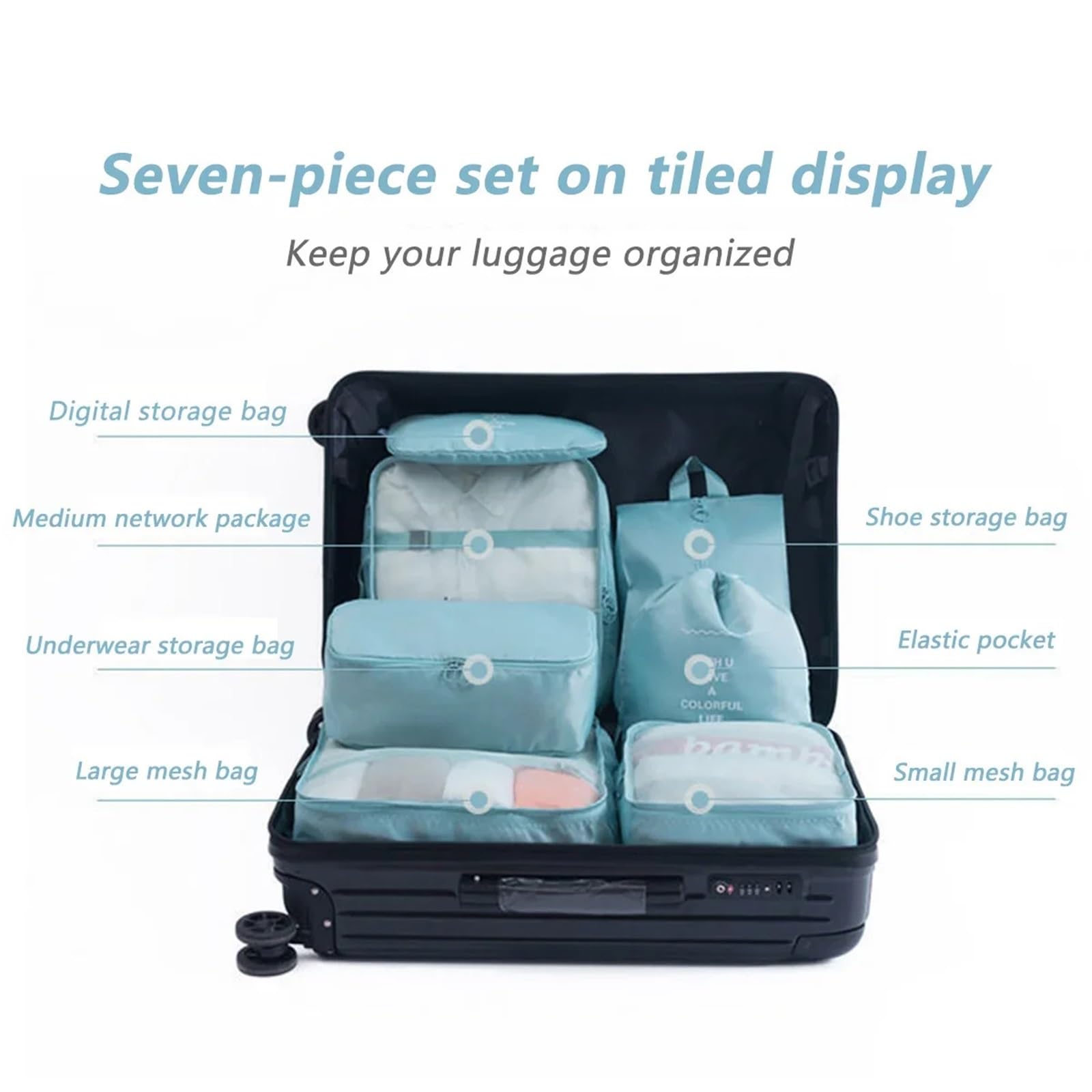 Seven-piece Travel Storage Bag Thickened Suitcase Clothing Classification para Ropa, Ropa Interior(Pink)