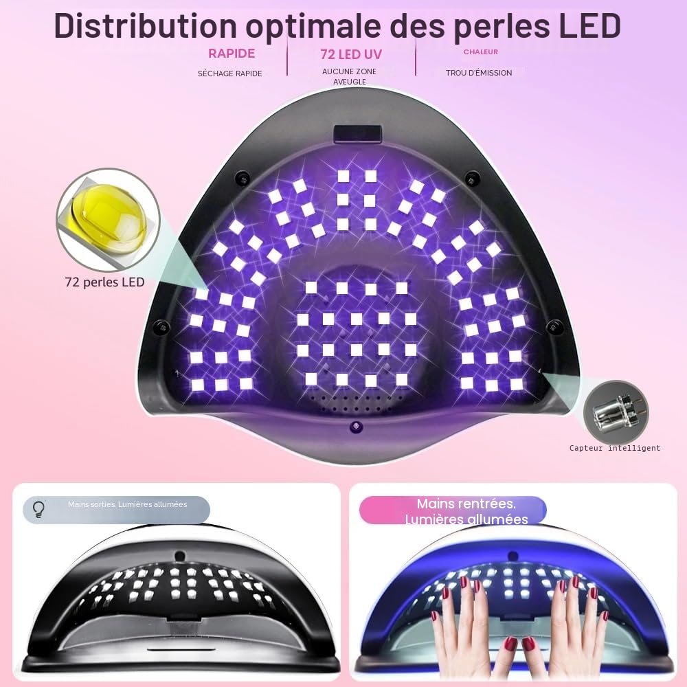 Lampe à ongles LED UV 320 W Séchoir à ongles gel avec 72 perles de lampe, écran tactile, 4 minuteries et capteur automatique, idéal pour salon de beauté, sèche-ongles pour