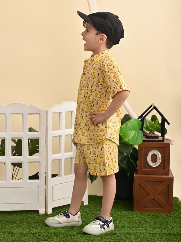 Image of superminis Baby Boys Cotton Printed Shirt and Nikkar /Shorts Coordinated Set