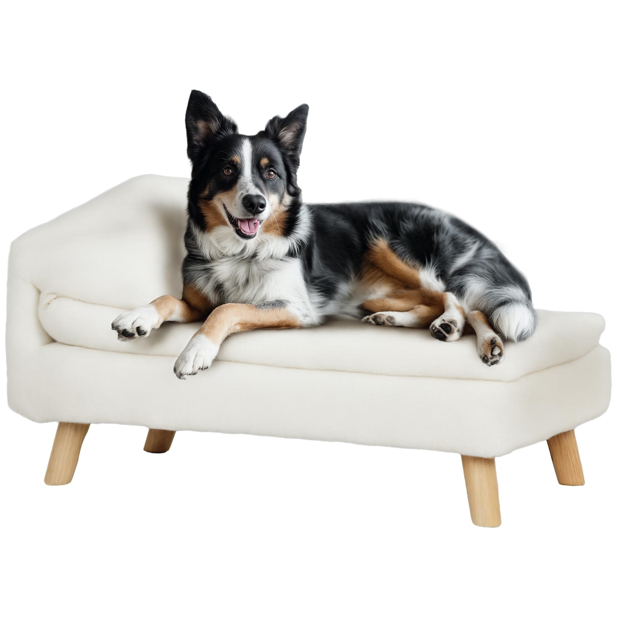 PawHut Canapé pour Chien, lit pour Chien Chat, avec Coussin Moelleux, Oreiller, Housses Amovibles et lavables, en Peluche, 70l x 42,5P x 38,5H cm, crème