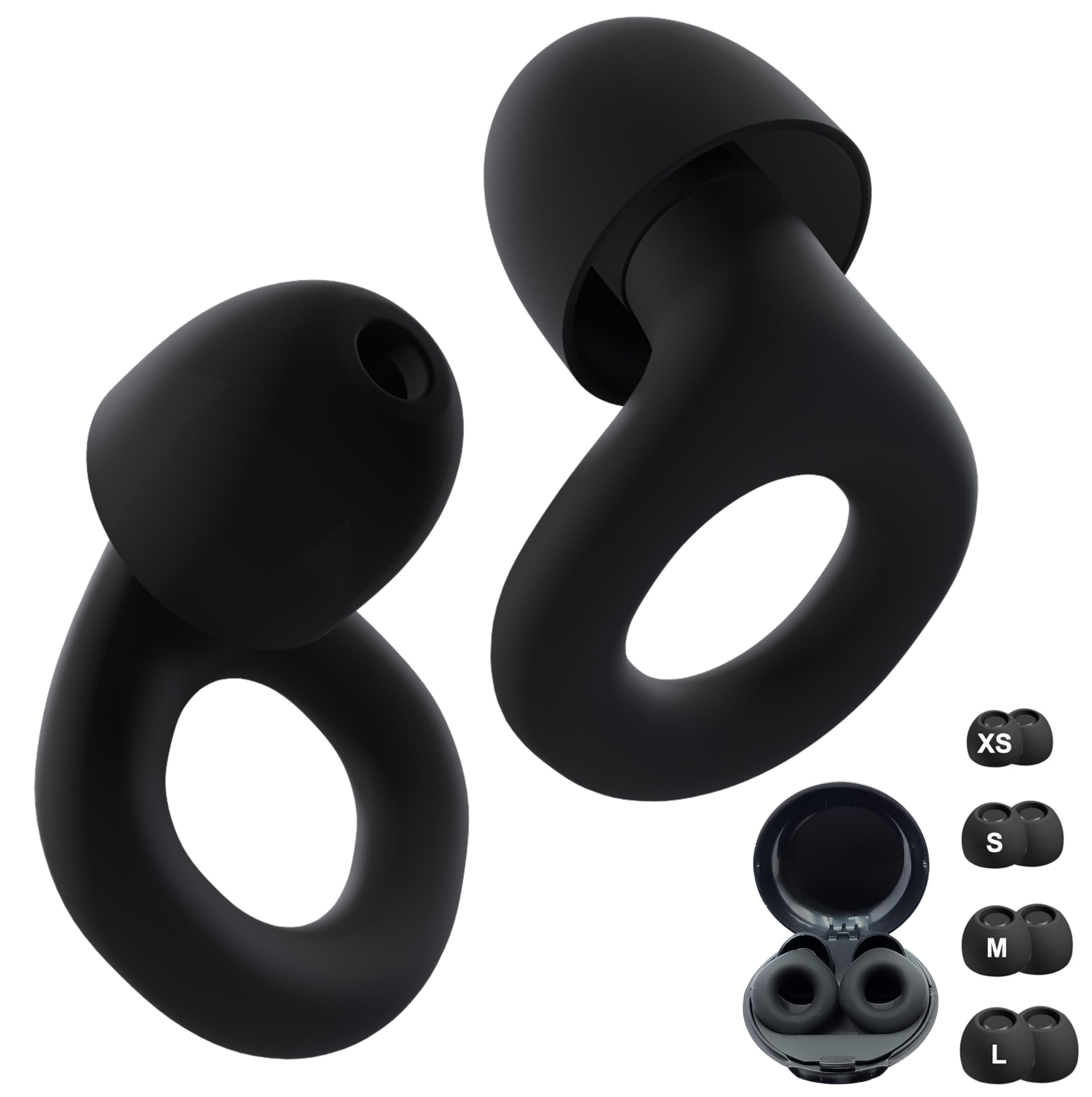 FUJI Ear Plugs –Ultra-Soft Noise Cancelling Ear Plugs SNR 28dB for Sleeping Snoring Travel -Lightweight Comfortable & Reusable– 8 Replaceable Tips Perfect for Concerts Festivals & Musicians - Black