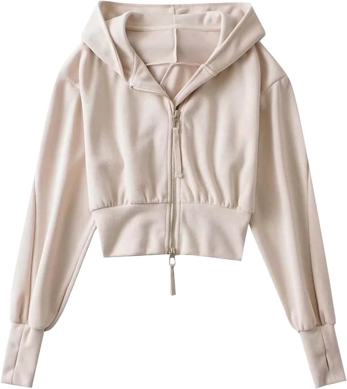 HGps8w Full Zip Cropped Hoodies for Women Casual Solid Cotton Sweatshirt Long Sleeve Trendy 2025 Loose Hooded Jacket Tops