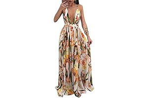Womens Boho Formal Beach Chiffon Dress